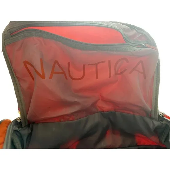Nautica Dockside Duffle Bag Orange Gray Zipper Close Outer Strap ID Slot CLEAN - Picture 4 of 10
